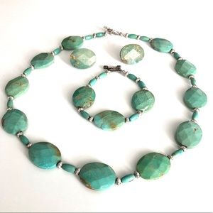 Vintage Genuine Turquoise Necklace, Bracelet & Earrings Set Southwestern Style